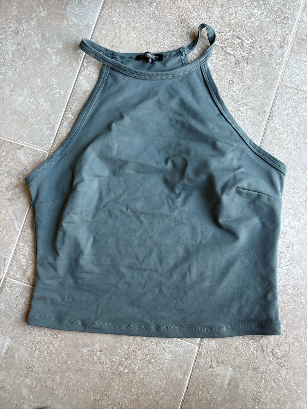 Dynamite High Neck Cropped Tank - Olive